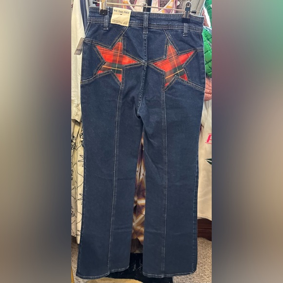 NWT Free People We The Free Firecracker Flare Jeans - holiday tartan- 26, 27, 28 - Picture 9 of 12